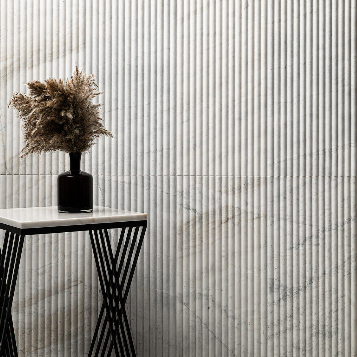 Fluted wall tile installed on wall.