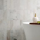 Arabescato Venato Slat 4x12 tile used on bathroom or accent wall