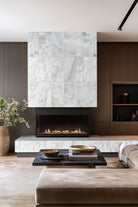 Arabescato Venato Valentino Fluto tile installed in commercial lobby or living room