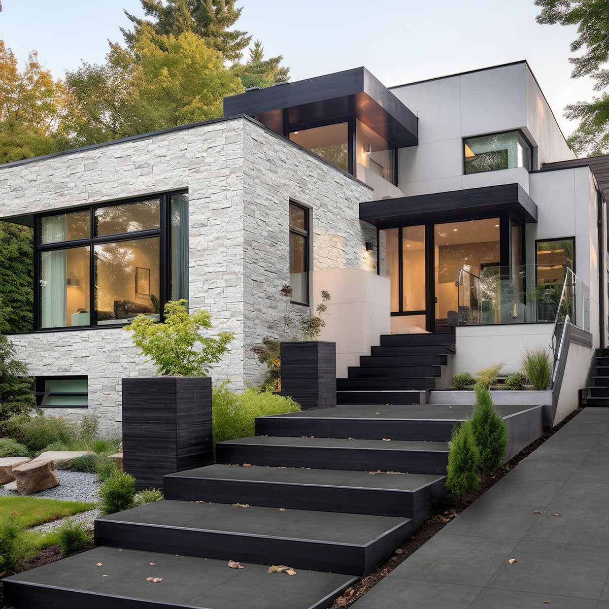 Arctic White XL Quartzite Panels installed on exterior wall with bright, layered texture