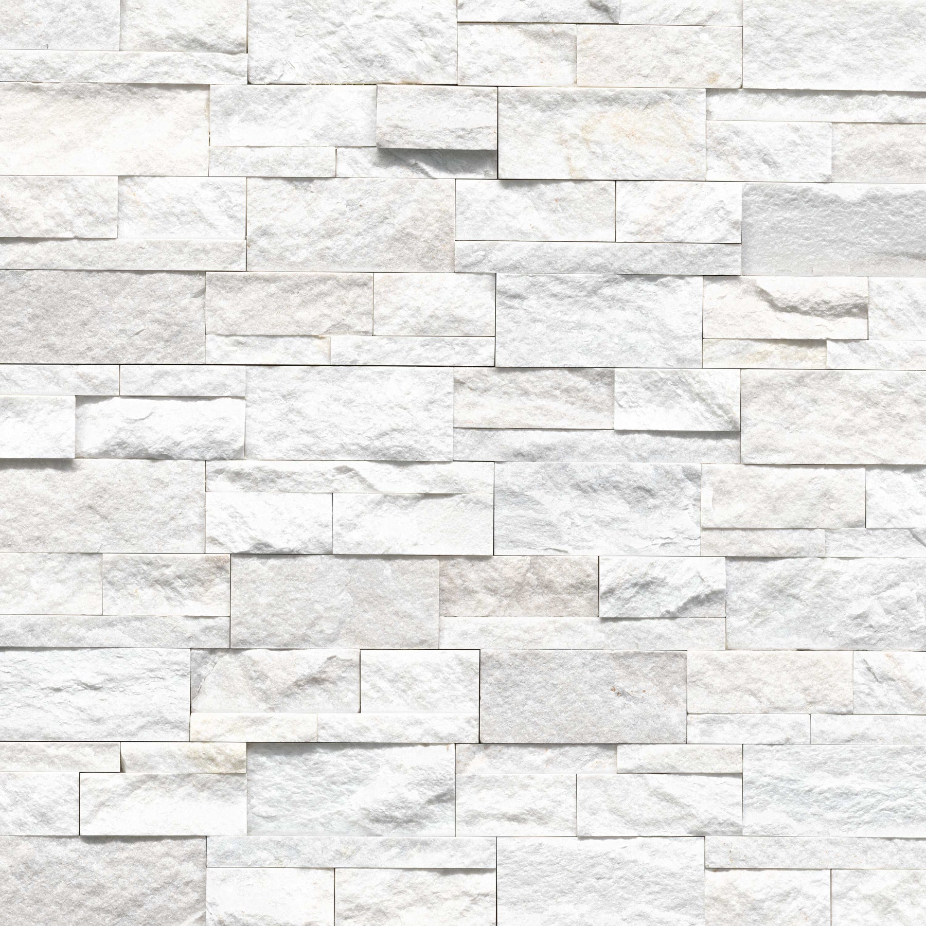 Flat view of Arctic White XL Stacked Stone Panel, 9x24 quartzite with split-face finish