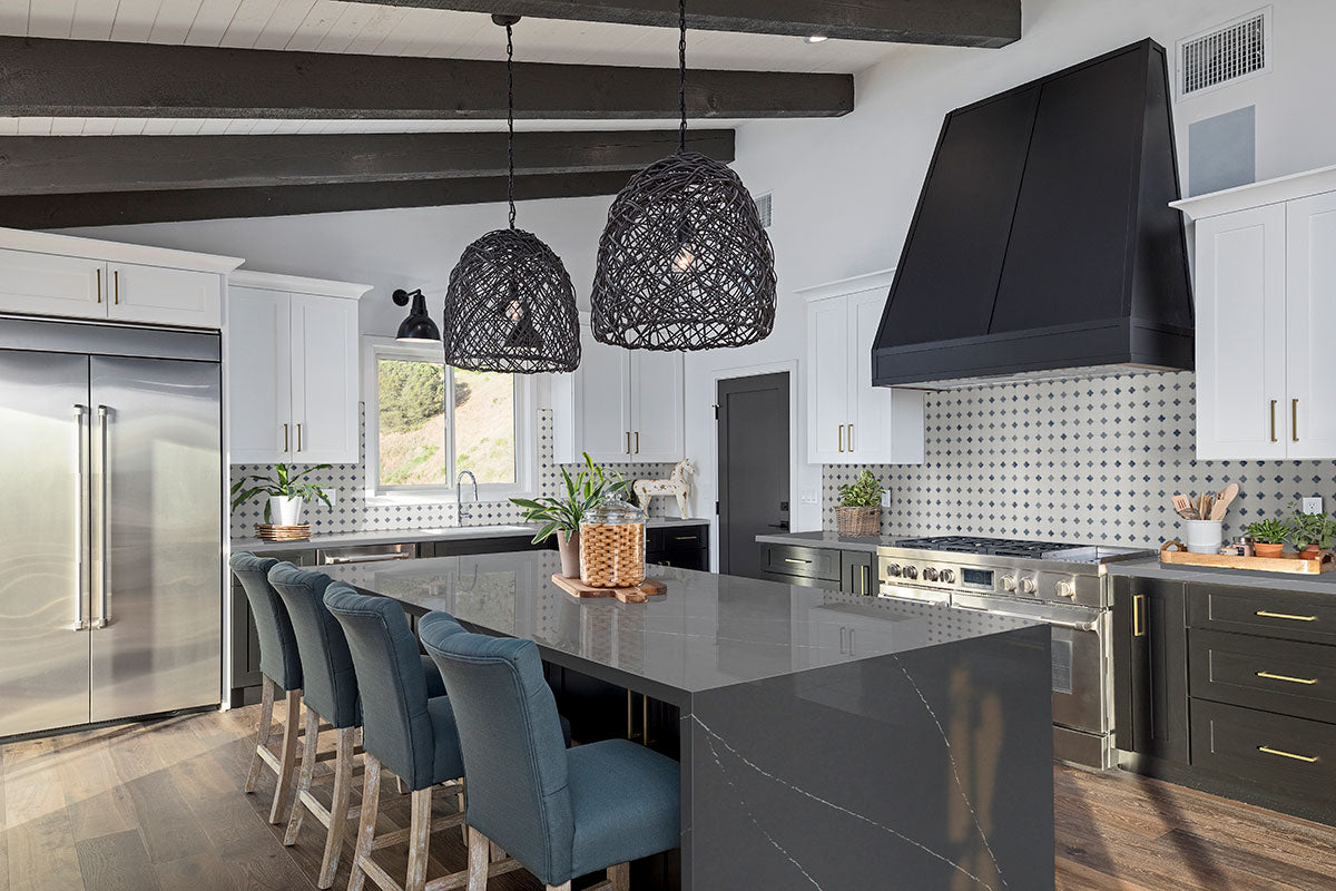 Azula Floret Mosaic Tile installed as kitchen backsplash with elegant floral motif