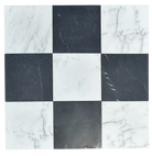 Flat view of Checkerboard Marble Tile with alternating Statuary White and Nero Marquina, 12x12 polished finish