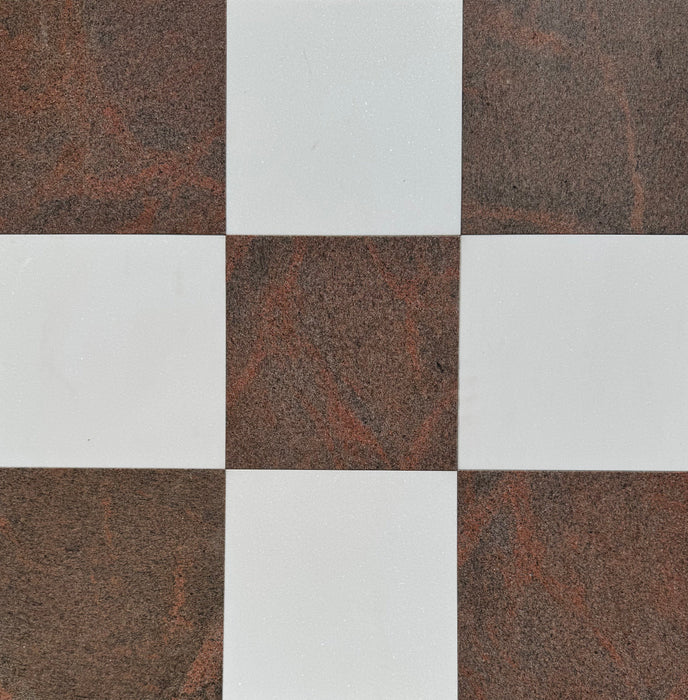 Checkerboard 12x12 tile with Thassos white marble and Bordeaux granite in polished finish