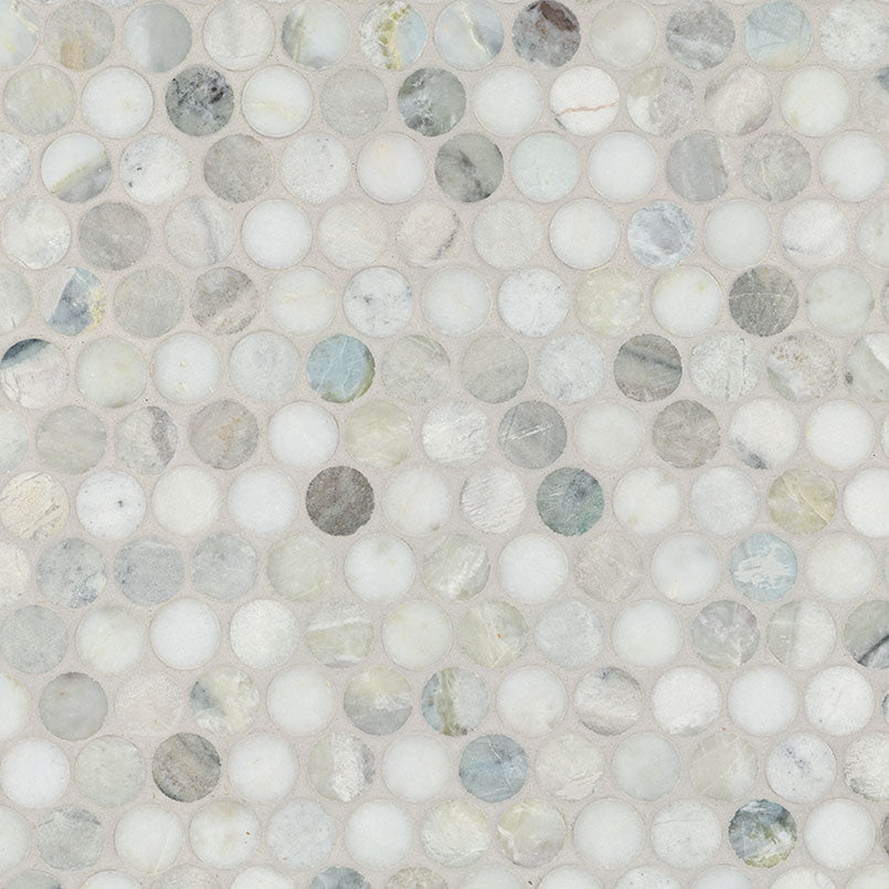 Close-up of Cloudland Round Pattern Mosaic showing polished finish and unique round marble design