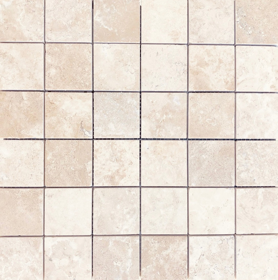 Flat view of Durango Travertine Honed 2x2 Mosaic Tile Sheet