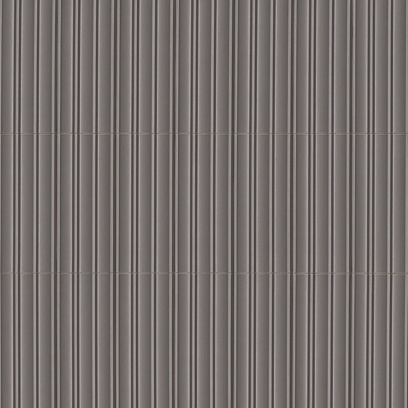 Flat view of Folk Charcoal Fluted Tile with 3D concave and convex ribbed design in satin finish
