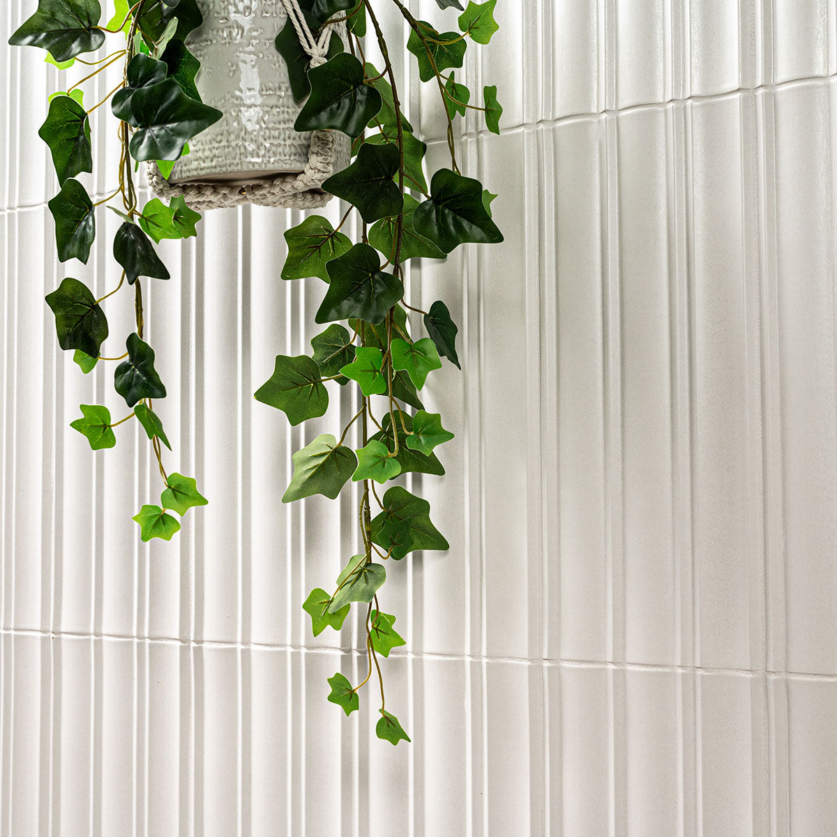 Folk Pearl Fluted Tiles installed on living room wall with seamless, refined finish