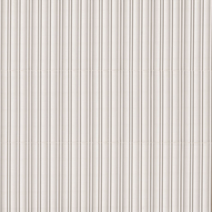 Flat view of Folk Pearl Fluted Tile with 3D concave and convex ribbed design in satin finish