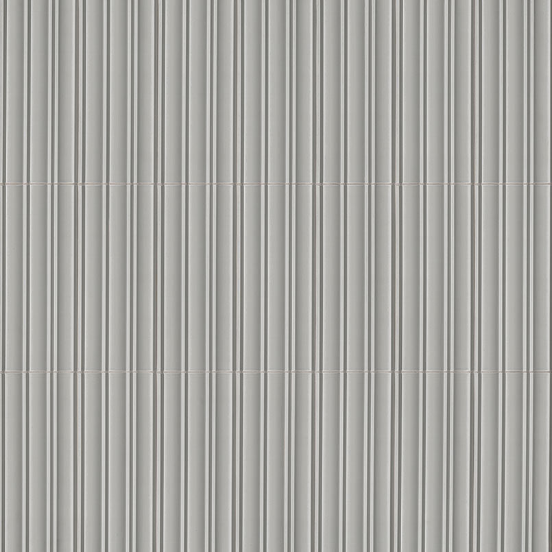 Flat view of Folk Silver Fluted Tile with 3D concave and convex ribbed design in satin finish