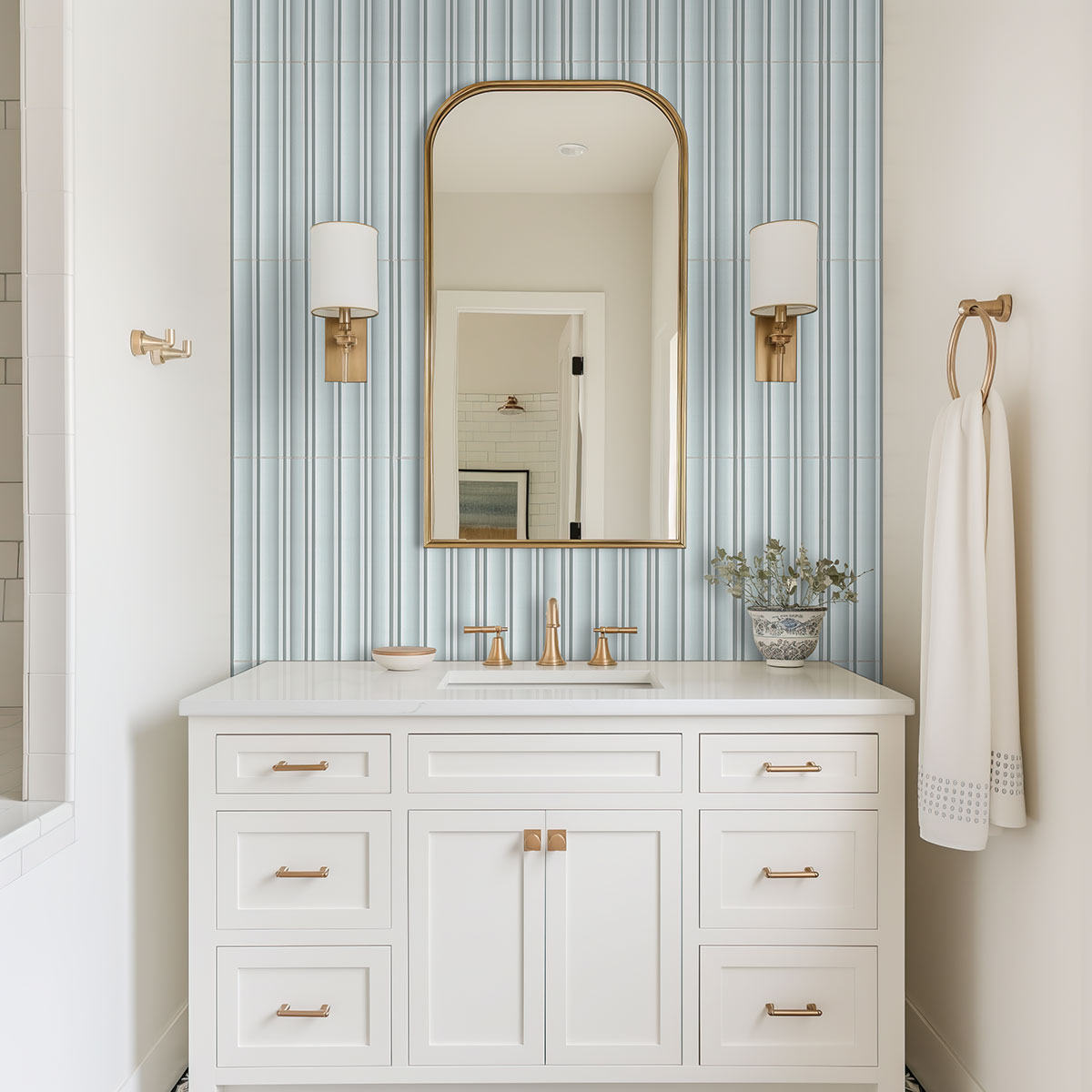 Folk Sky Fluted Tiles installed on modern bathroom wall with seamless, refined finish