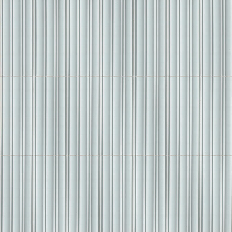 Flat view of Folk Sky Fluted Tile with 3D concave and convex ribbed design in satin finish