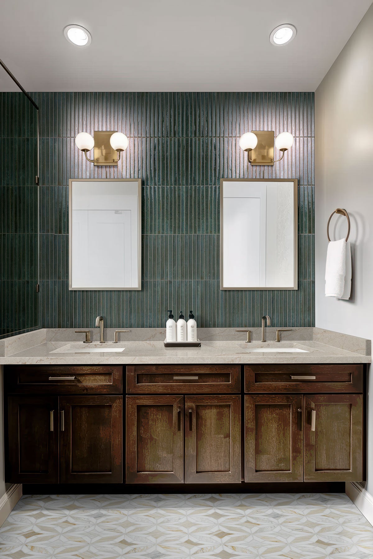 Gems Caraibi Fluted Tiles installed on accent bathroom wall with seamless grout finish