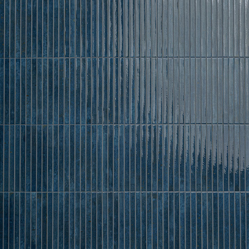 Flat view of Gems Cobalto Fluted Tile, 5x10 porcelain with glossy finish and pre-scored fluted slat design