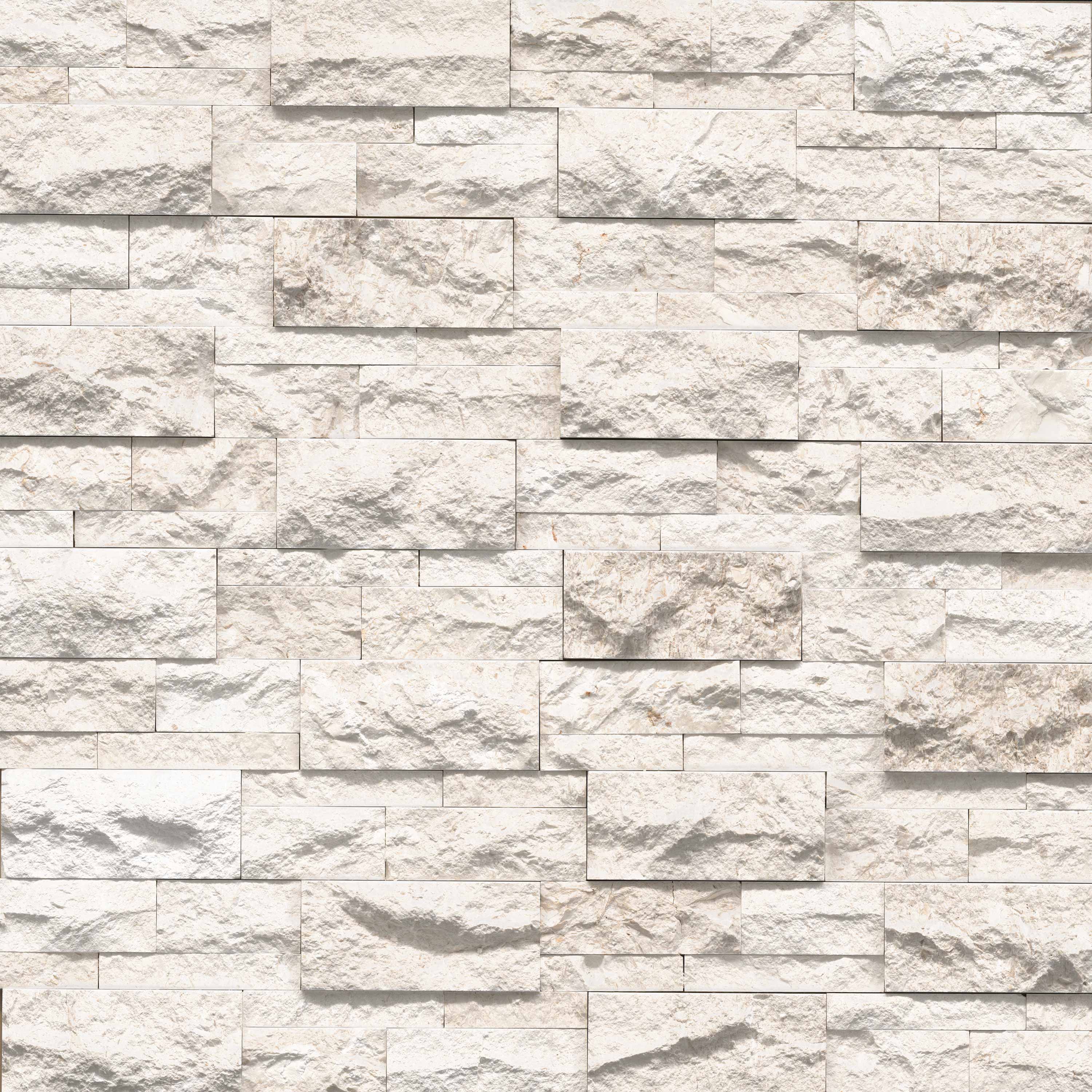Flat view of Mayra White XL Stacked Stone Panel, 9x24 limestone in split-face finish