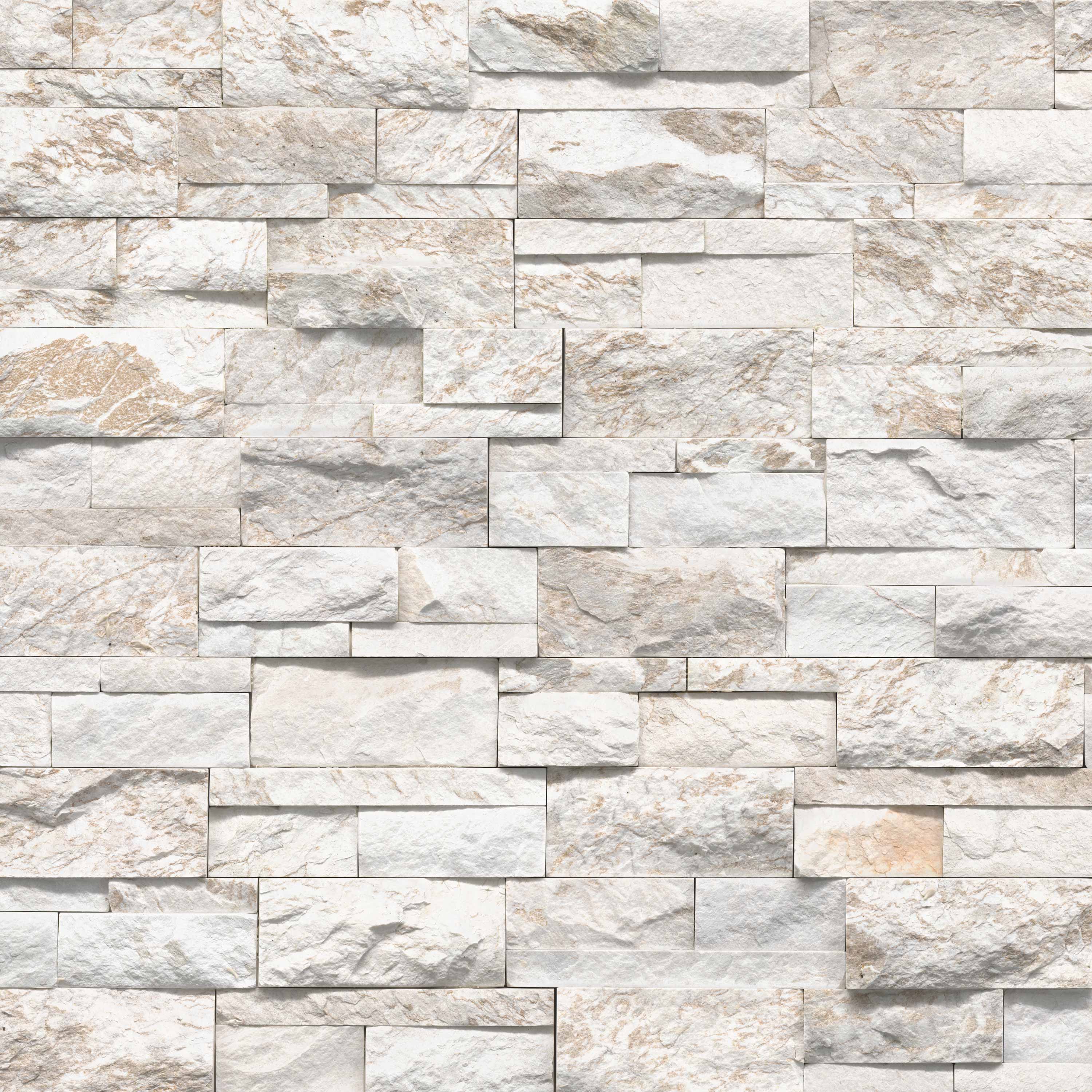 Flat view of Royal White XL Stacked Stone Panel, 9x24 quartzite with white base and beige striations