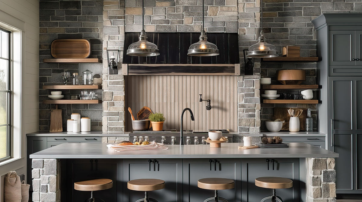 Sinfonia Hip Hop Abedul Fluted Tiles installed on kitchen backsplash with soft matte finish