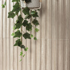 Sinfonia Hip Hop Abedul Fluted Tiles installed on living room wall with soft matte finish