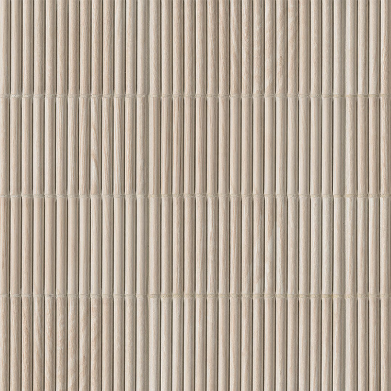 Flat view of Sinfonia Piano Abedul Fluted Tile with matte finish and blonde wood-look texture