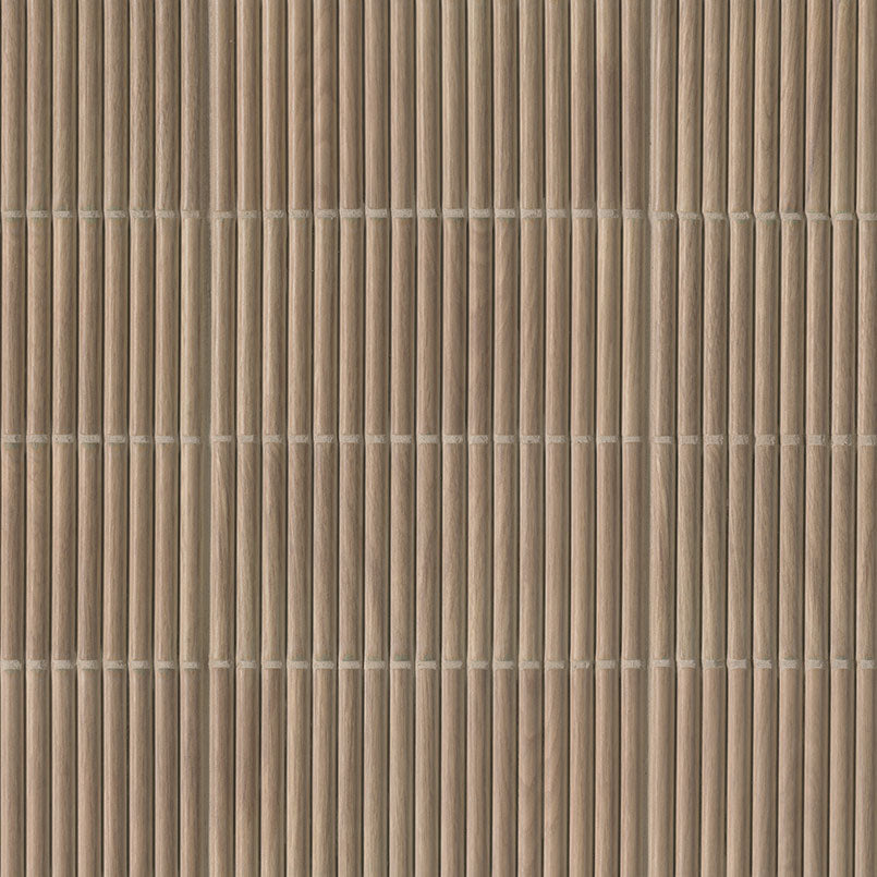 Flat view of Sinfonia Piano Camel Fluted Tile, 4.5x9 with matte finish and brown wood-look texture