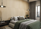 Urbanslat Blonde Wood Look Panels installedbedroom wall with seamless matte finish