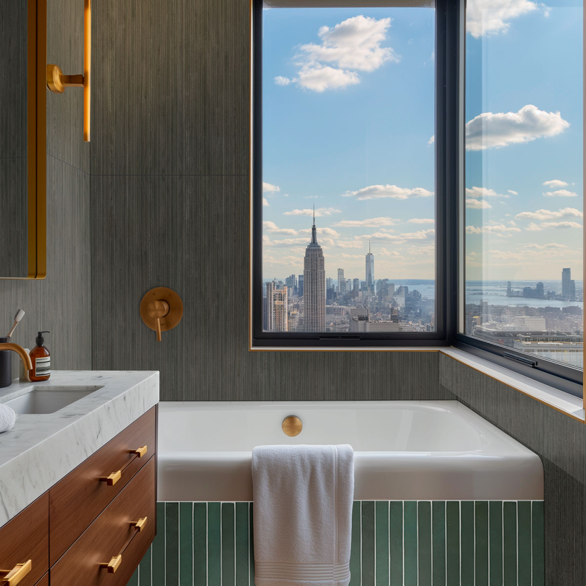 Urbanslat Carbon Wall Panels installed on a bathroom wall with seamless fluted design