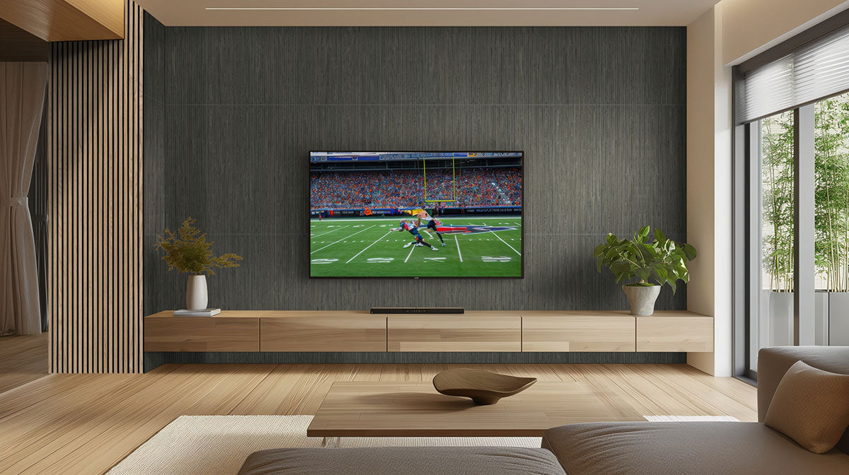 Urbanslat Carbon Wall Panels installed on a living room wall with seamless fluted design