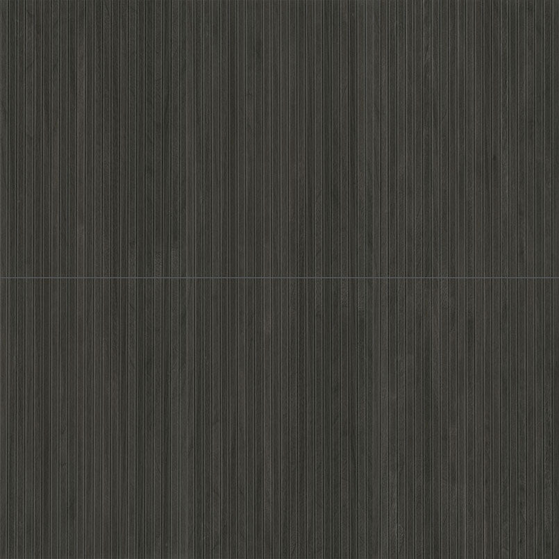 Flat view of Urbanslat Carbon Wall Panel, 16x48 ceramic tile in matte black with fluted design