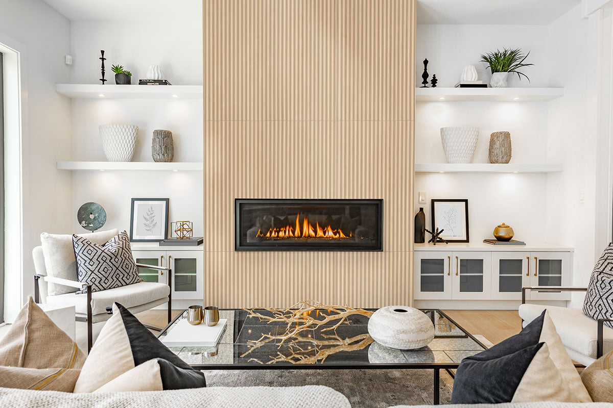 Urbanslat Flute Oak Wall Panels installed on living room wall