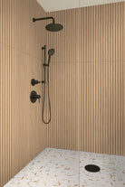 Urbanslat Flute Timber Wall Panels installed in contemporary bathroom with spa-inspired design