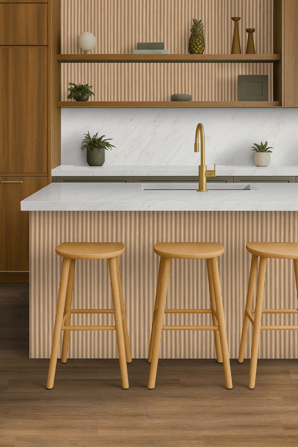 Urbanslat Flute Timber Wall Panels installed in contemporary kitchen