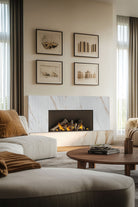 Urbanslat Marmi Gold Wall Panels installed on modern fireplace with seamless vertical layout