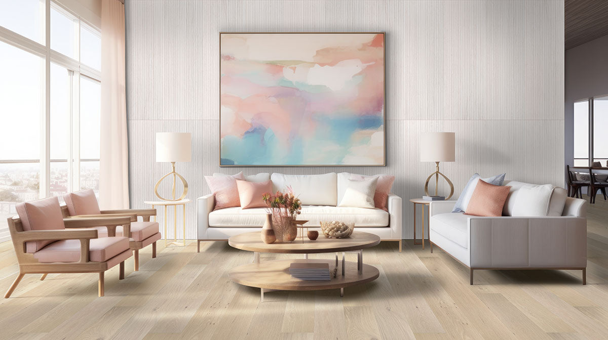 Urbanslat White Wood Look Wall Panels installed in living room surround with seamless vertical layout