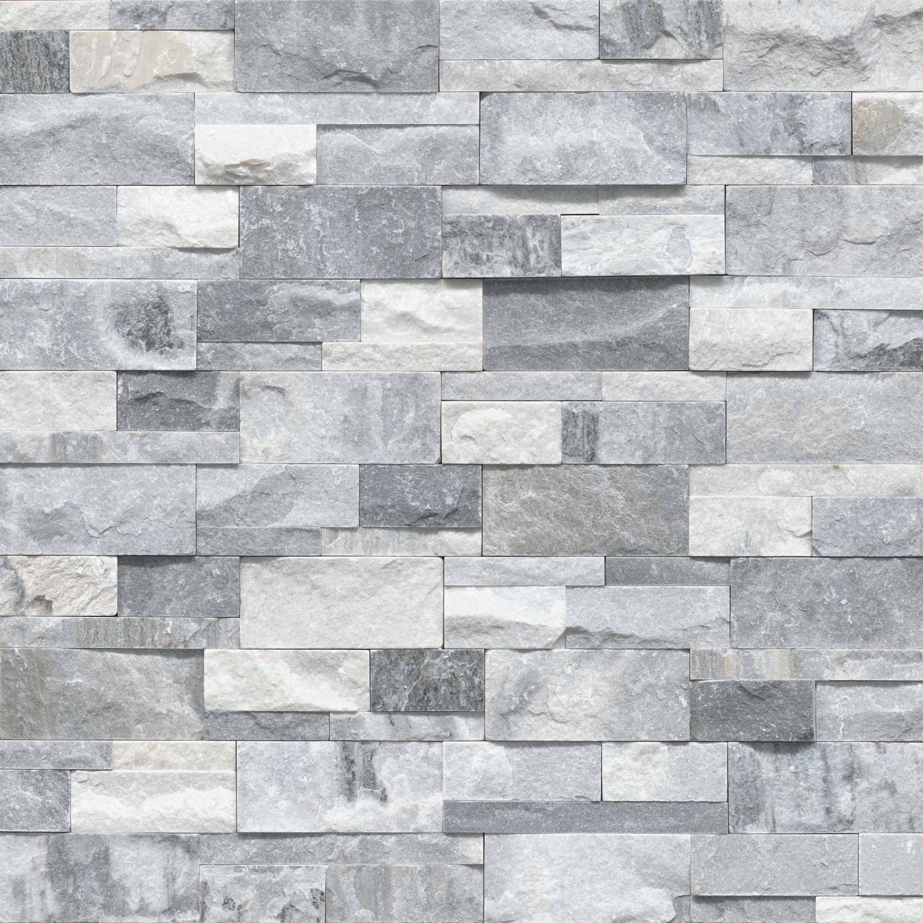 Flat view of Alaska Gray XL Stacked Stone in Split-Face finish, 9"x24", gray marble tones