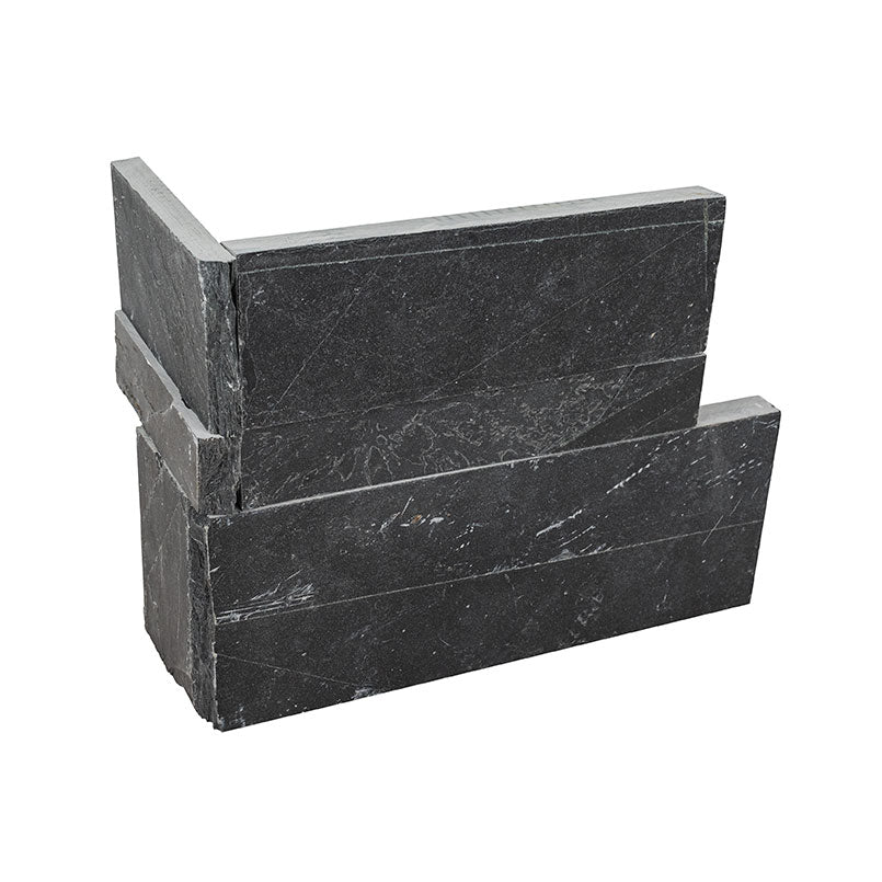 Flat view of XL Rockmount Premium Black 9x18 Corner with split-face slate surface in deep black tones