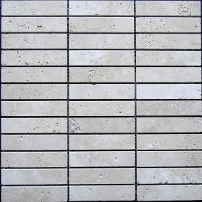 Ivory Travertine 1x4" Mosaic Tumbled