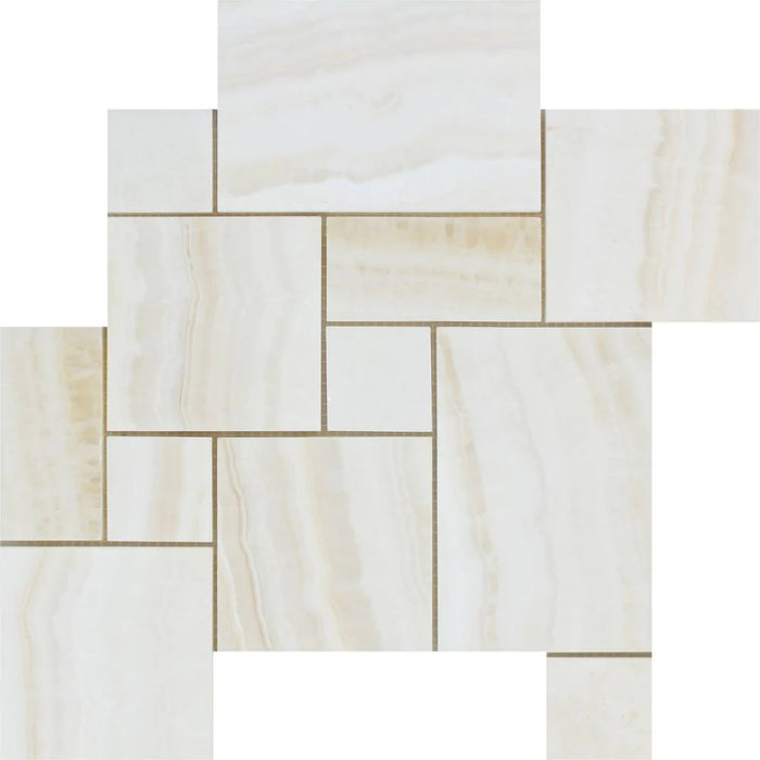 White Onyx Polished Opus Pattern Mosaic Tile