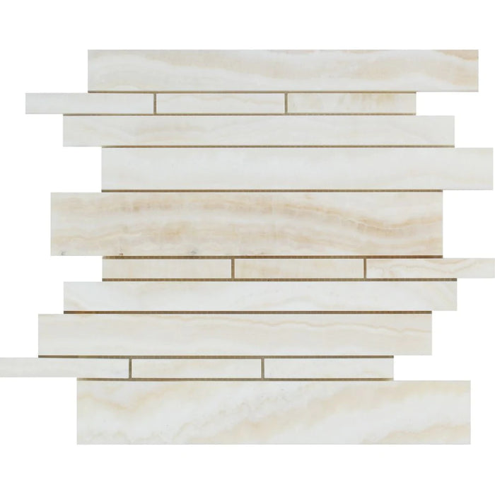White Onyx Polished Random Strip Mosaic Tile