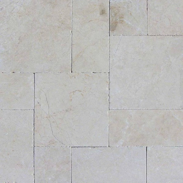 Flat view of Aegean Marble Versailles Pattern Paver in tumbled finish