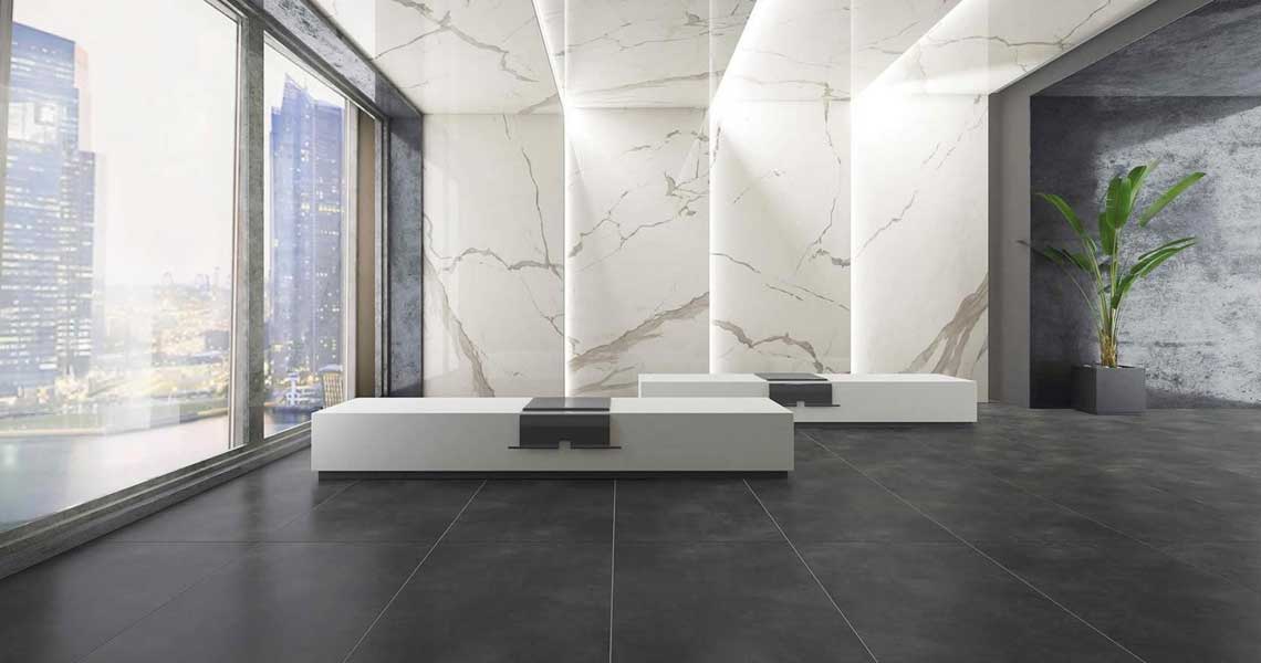 Close-up showing veining detail of Albatros polished porcelain tile