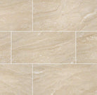 Flat lay of Aria Oro porcelain tile showing warm cream tones and polished stone look