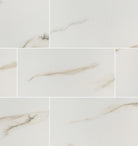 Flat lay of Aria Platinum tile showing creamy polished surface with natural veining