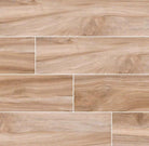 Flat lay of Aspenwood Amber 9x48 wood-look porcelain tile showcasing natural wood grain