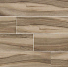 Flat lay of Aspenwood Café 9x48 wood-look tile featuring rich brown tones and authentic wood grain