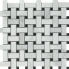 Flat view of Bianco Mare Basketweave Mosaic with Black Inserts, 12x12 sheet