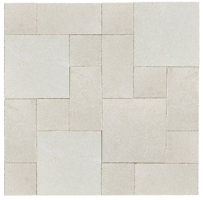 Botticino Marble pavers in Roman pattern with leathered finish