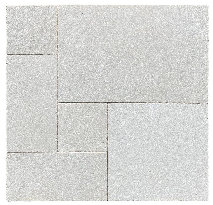 Botticino Marble Pavers in Versailles pattern with leathered finish