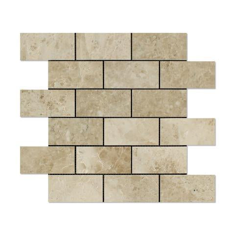 Flat view of Cappuccino 2x4 marble mosaic tile, polished finish, 12x12 sheet