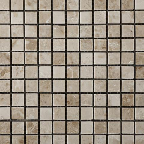 Close-up of Cappuccino marble mosaic showing polished texture and color blend