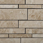 Close-up of Cappuccino marble strip mosaic showing natural variation